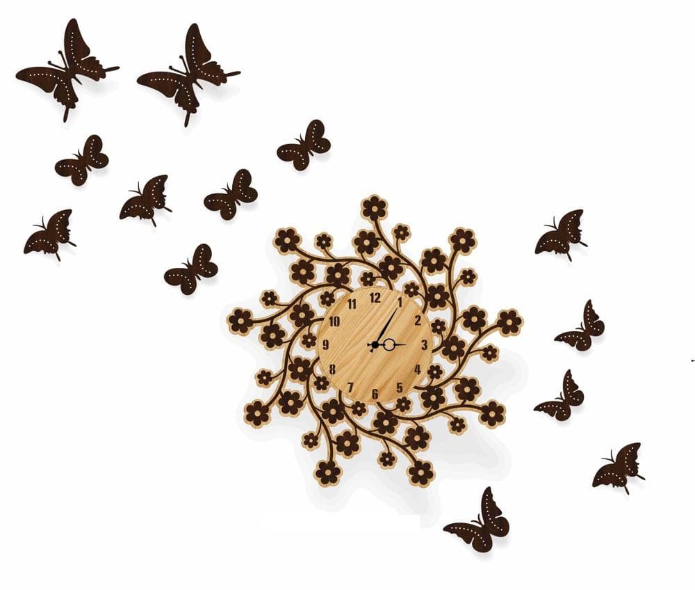 Floral Butterfly Wall Clock Laser Cut Vector File