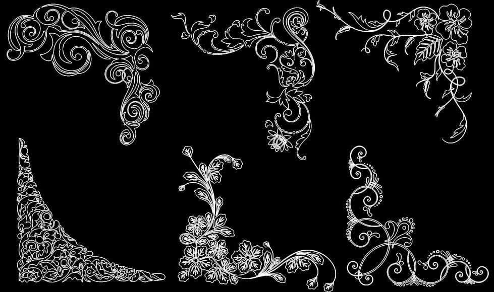 Floral Corner Ornaments Vector Collection DXF File