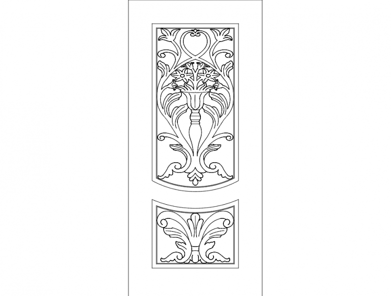 Floral Door Panel Vector Design DXF File for CNC