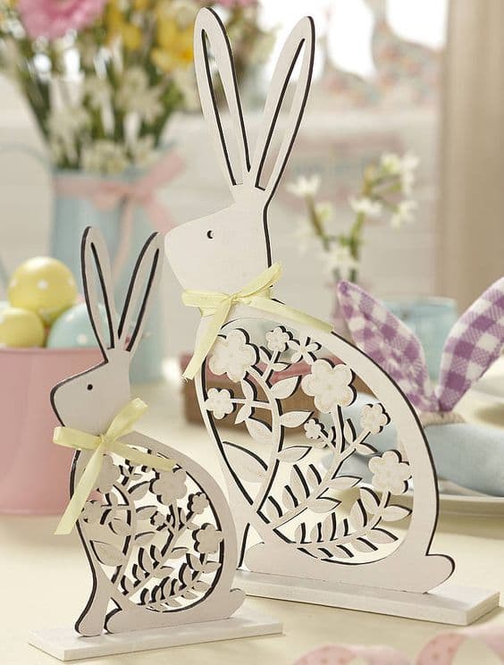 Floral Easter Bunny Table Decor Laser Cut Vector File