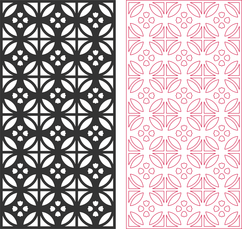 Floral Geometric Lattice Panel Vector DXF File