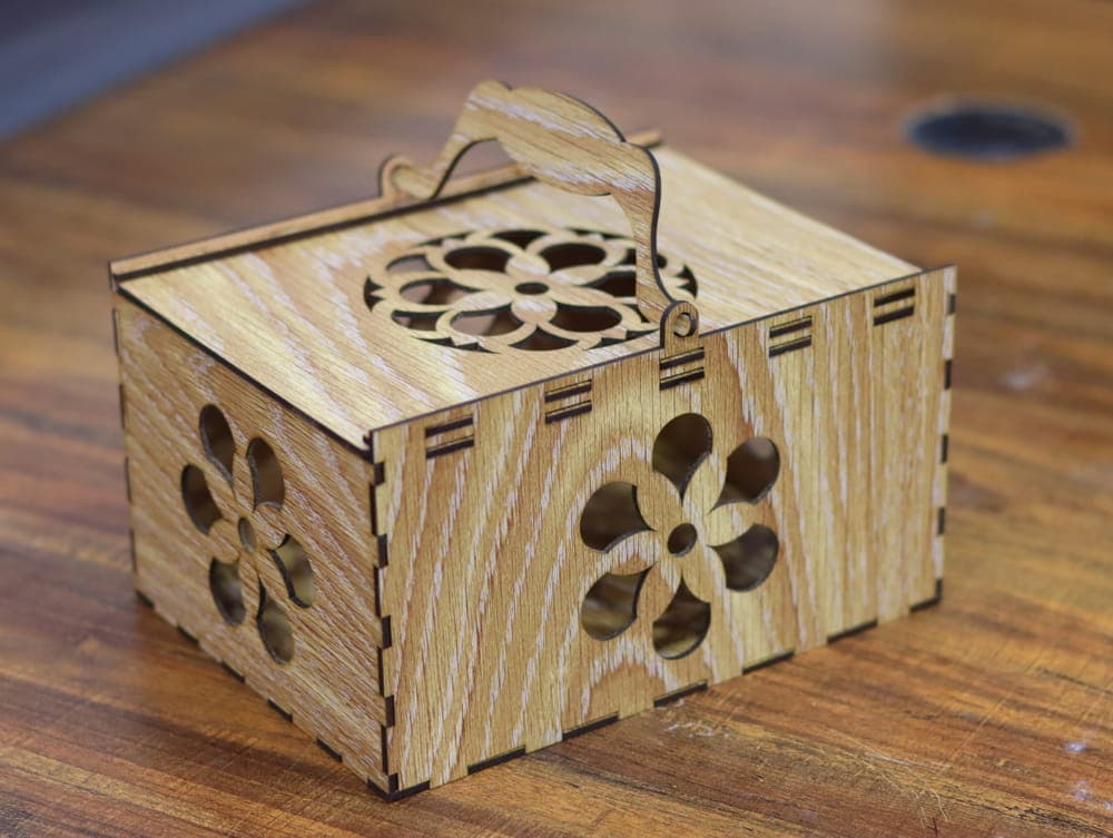 Floral Handle Box Laser Cut File - Vector Plan