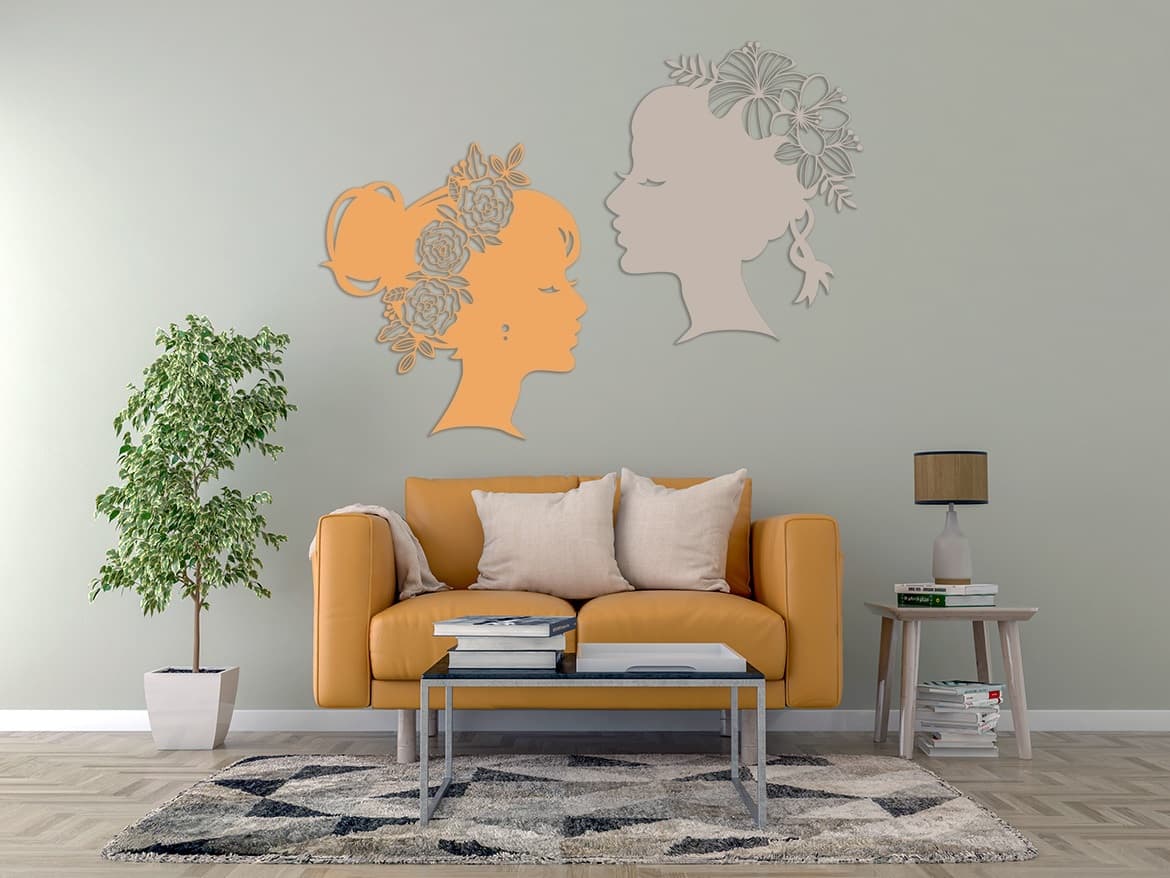 Floral Lady Profile Wall Art Laser Cut Vector Design