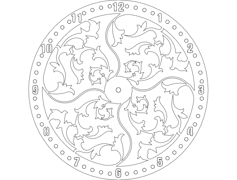 Floral Mandala Wall Clock Vector File for Laser Cutting (DXF)