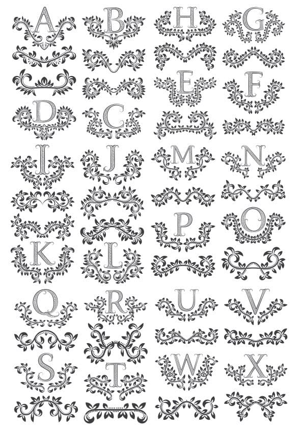 Floral Monogram Alphabet Vector Set for Laser Cutting