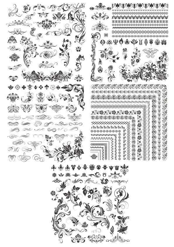 Floral Ornaments and Corner Borders Vector Collection