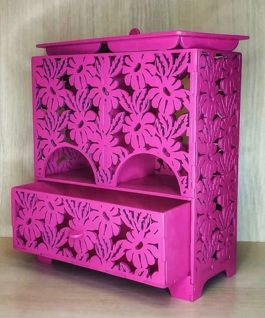 Floral Pattern Laser Cut Organizer Box Vector File