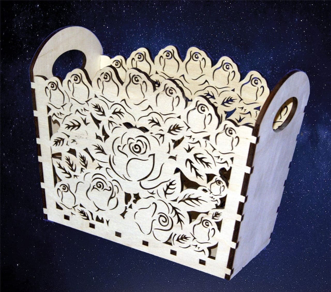 Floral Rose Basket Laser Cut File - Vector Plan for CNC