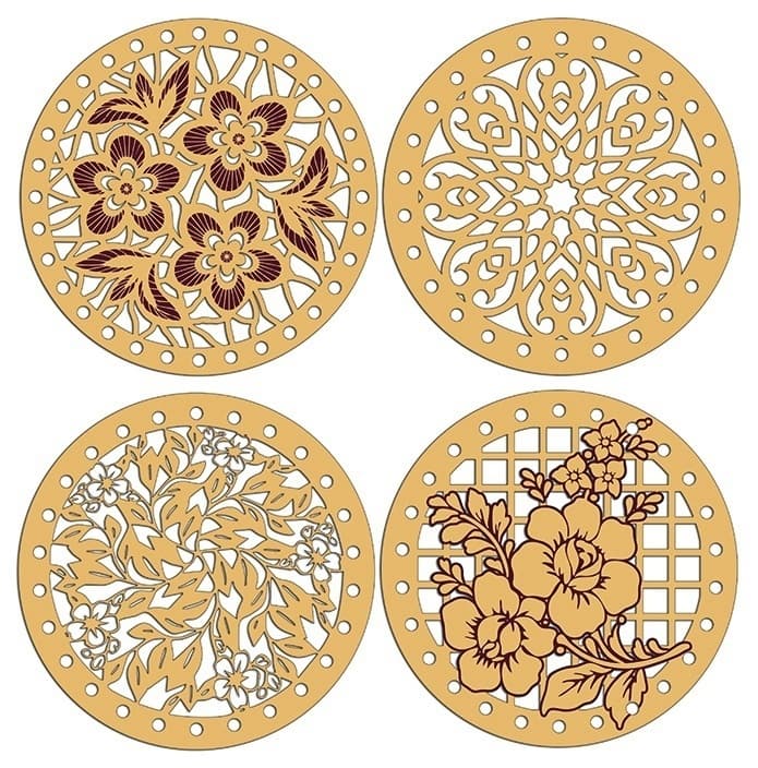 Floral Round Coaster Set Laser Cut Vector File