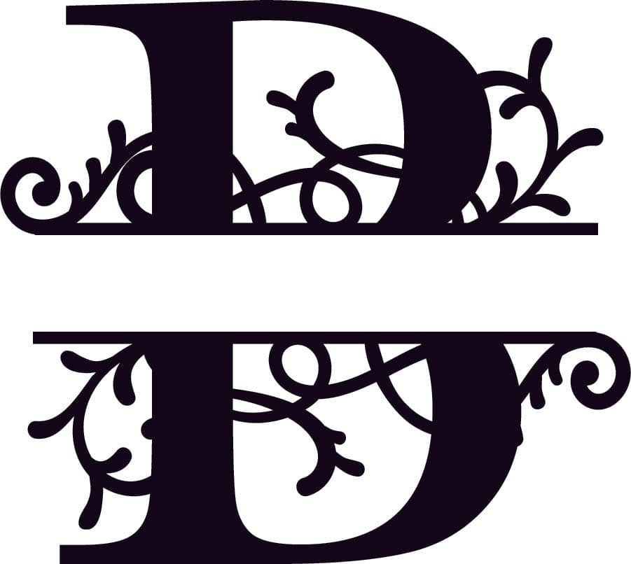 Floral Split Letter D Monogram Vector for Laser Cutting