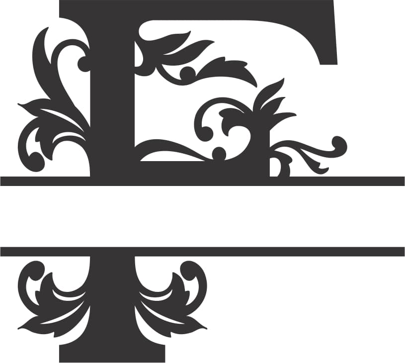 Floral Split Letter F Monogram Vector File for Laser Cutting