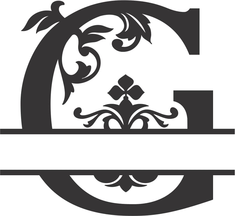 Floral Split Letter G Monogram Vector DXF for Laser Cutting
