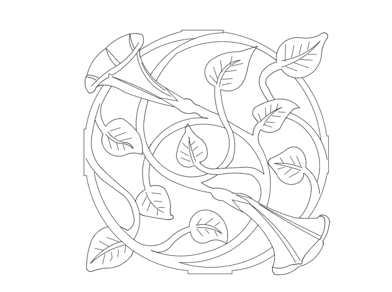 Floral Vine Circular Panel Vector Design DXF File