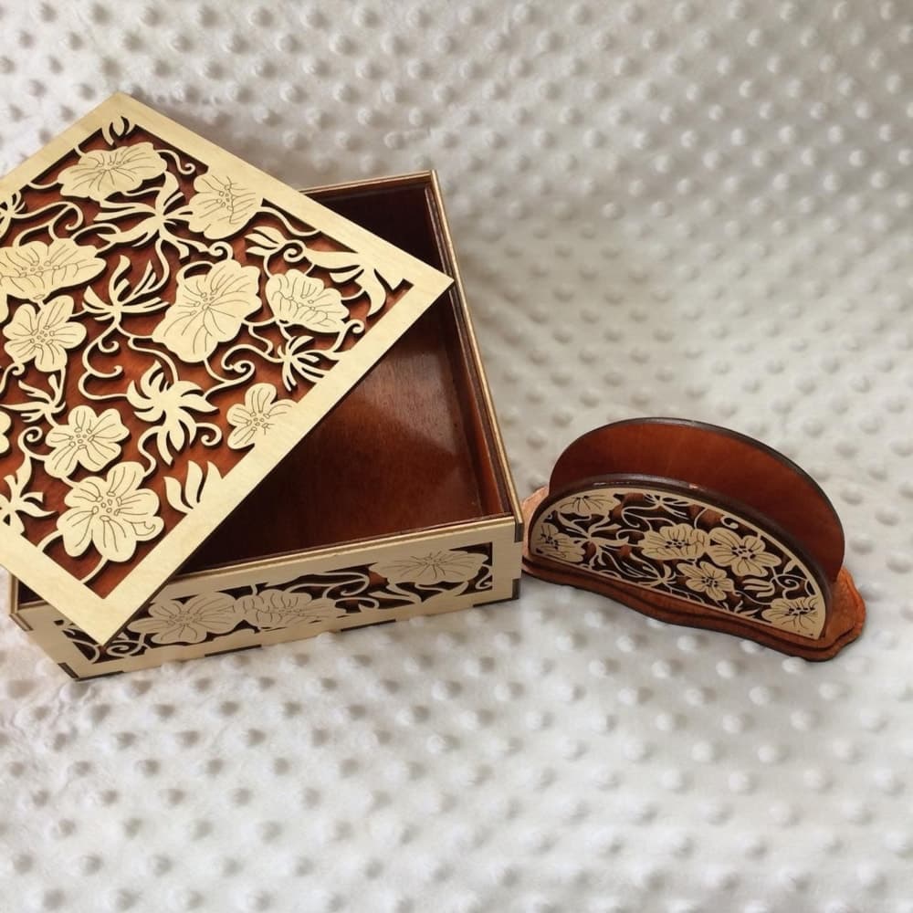 Floral Wooden Tea Box and Napkin Holder Laser Cut Vector Files