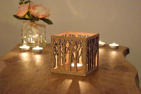 Forest Theme Laser Cut Candle Holder Vector File