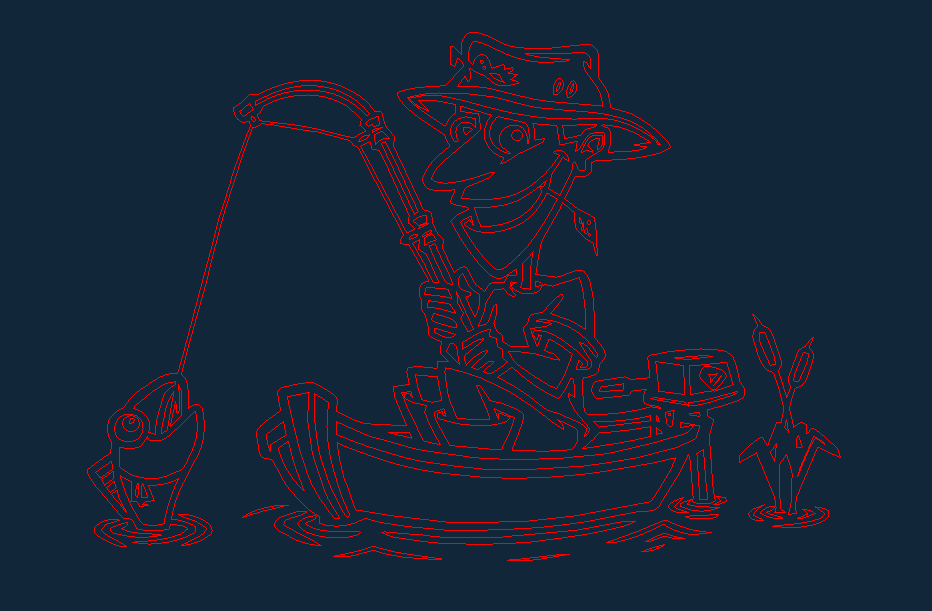 Funny Fisherman in Boat Vector DXF File for Laser Cutting