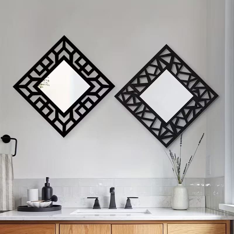 Geometric Square Mirror Frame Vector Design for Laser Cutting DXF