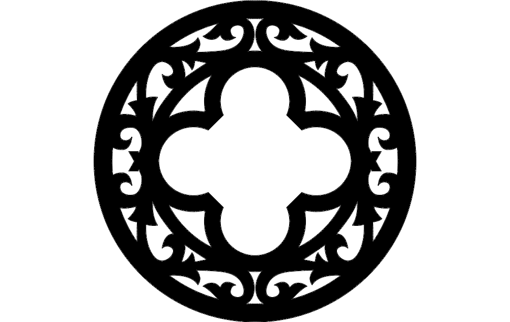 Gothic Quatrefoil Decorative Medallion Vector DXF File