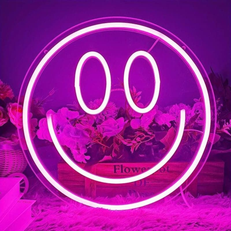 Happy Smile Face Neon Sign Vector Design for Laser Cutting