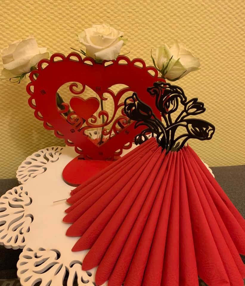 Heart and Flower Napkin Holder Laser Cut File