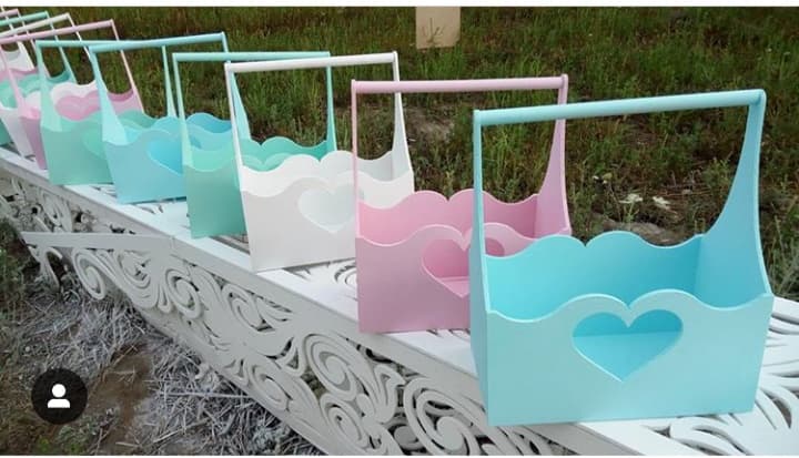 Heart Cutout Decorative Basket with Handle Laser Cut Vector