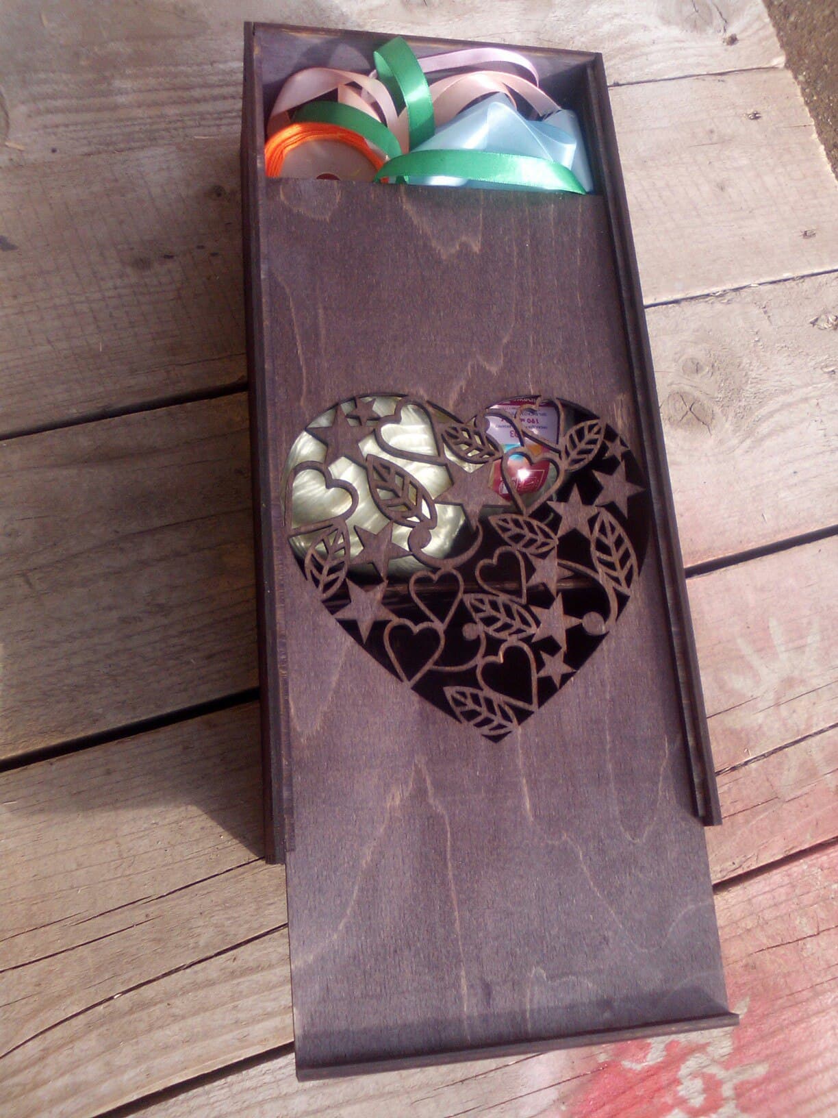 Heart Pattern Sliding Lid Wooden Box Laser Cut Vector