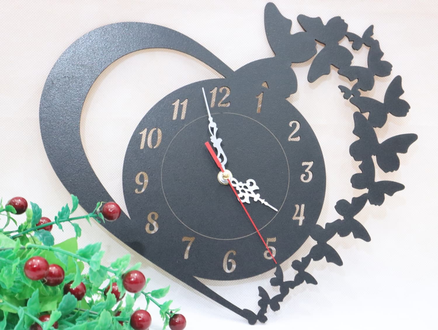 Heart Shaped Butterfly Wall Clock Laser Cut Vector File