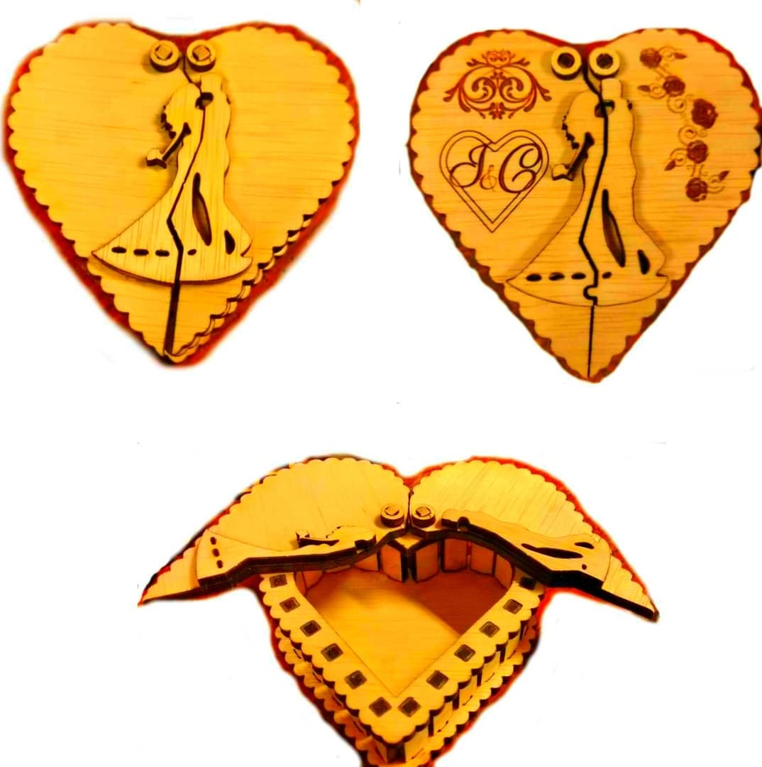 Heart Shaped Wedding Ring Box Laser Cut Template Vector