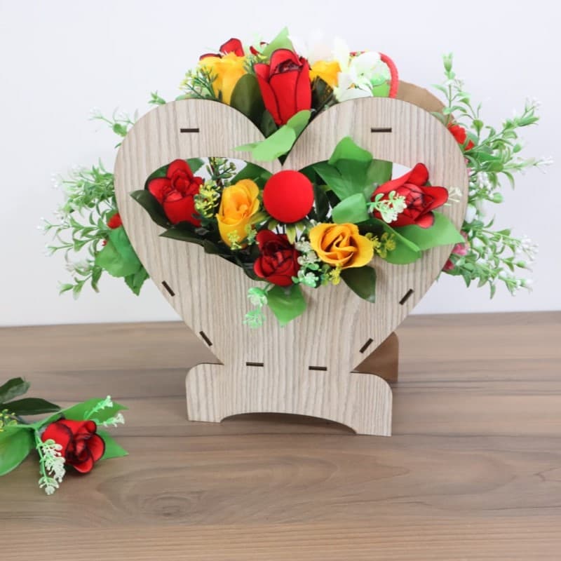 Heart Shaped Wooden Flower Basket Laser Cut Vector Plan DXF SVG