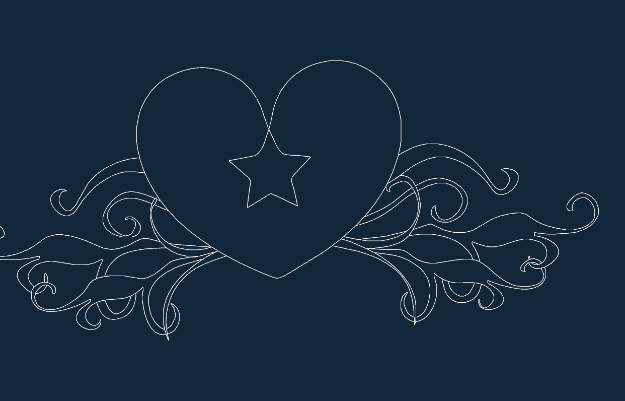 Heart with Star and Floral Flourishes Vector DXF