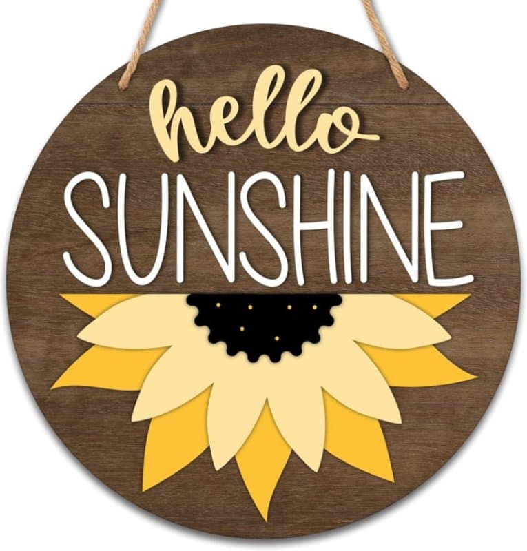 Hello Sunshine Sunflower Door Sign Vector Laser Cut File