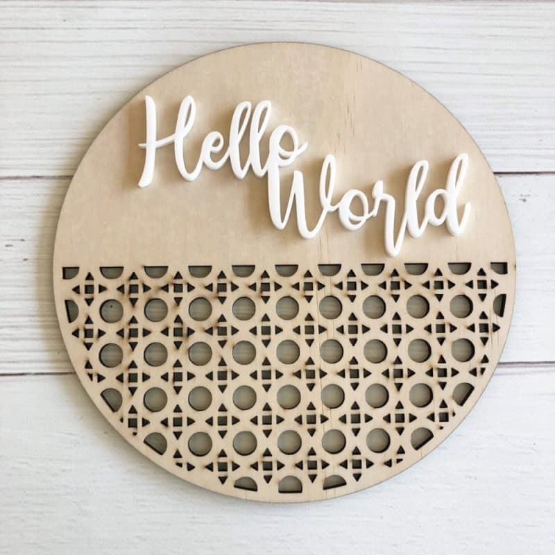 Hello World Rattan Style Plaque Laser Cut Vector File