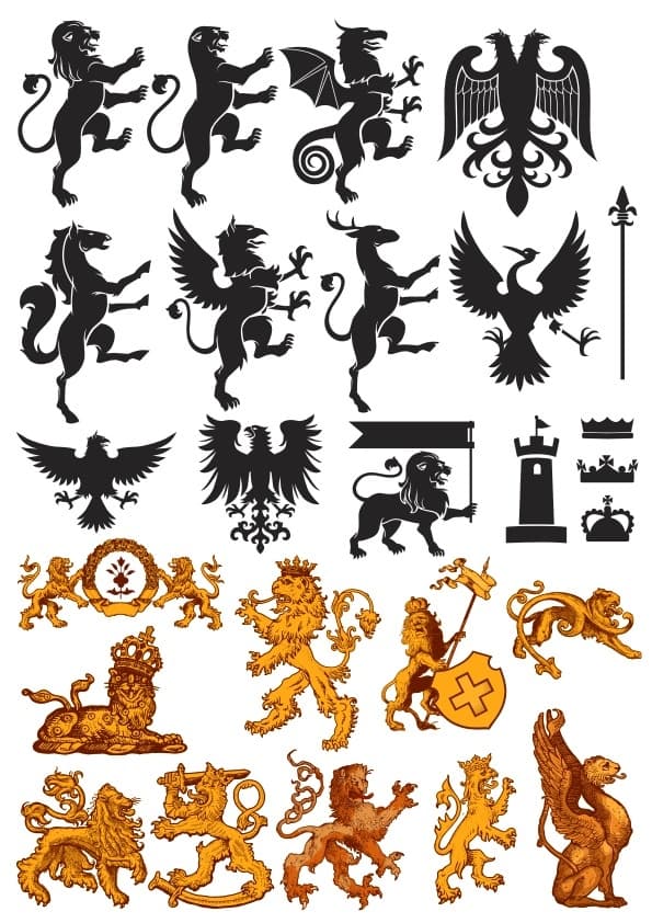 Heraldic Crests and Lion Silhouettes Free Vector Files