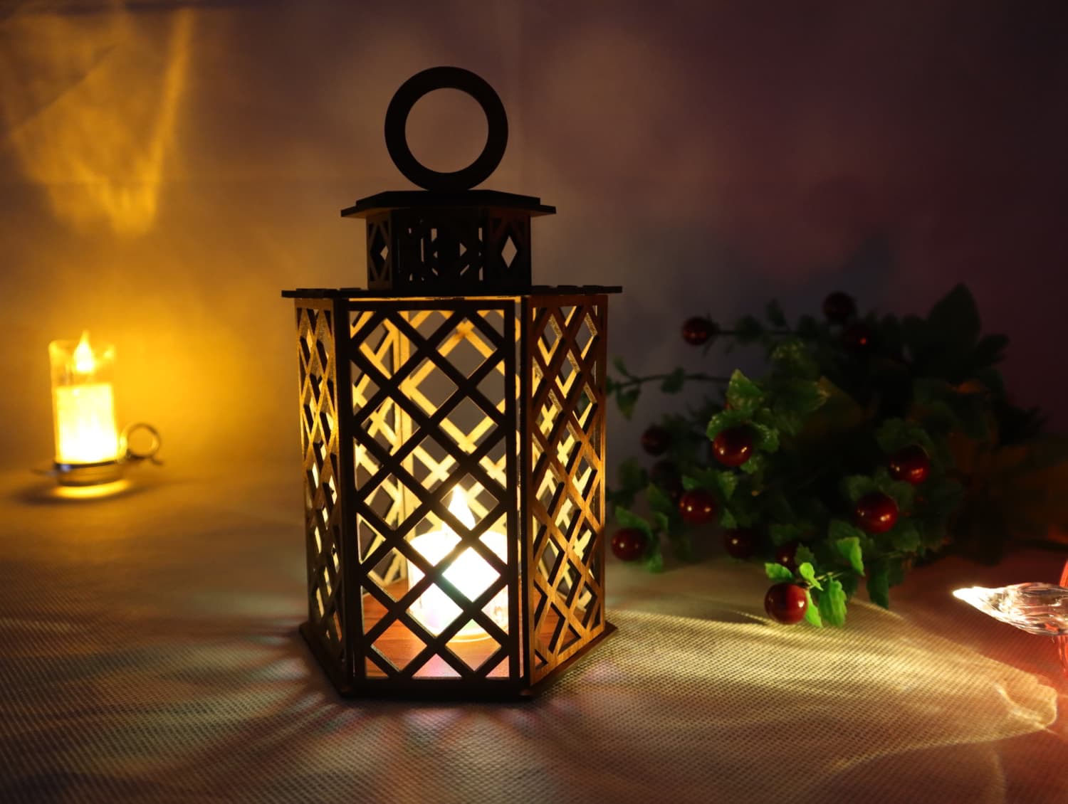 Hexagonal Decorative Candle Lantern Laser Cut File SVG