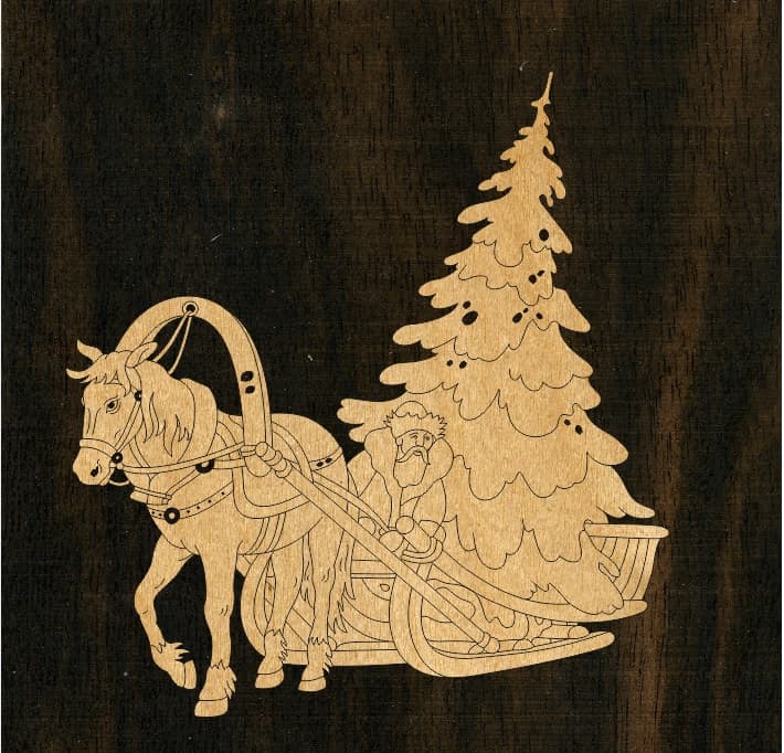 Horse Sleigh with Christmas Tree Laser Cut Vector File