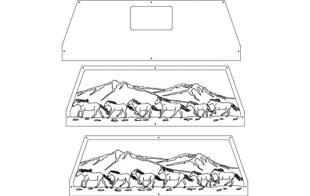 Horses and Mountain Landscape Truck Headache Rack DXF File