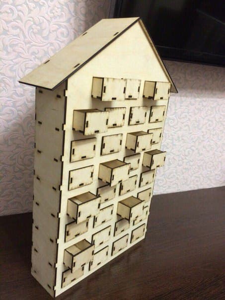House-Shaped Advent Calendar with 31 Drawers Laser Cut File