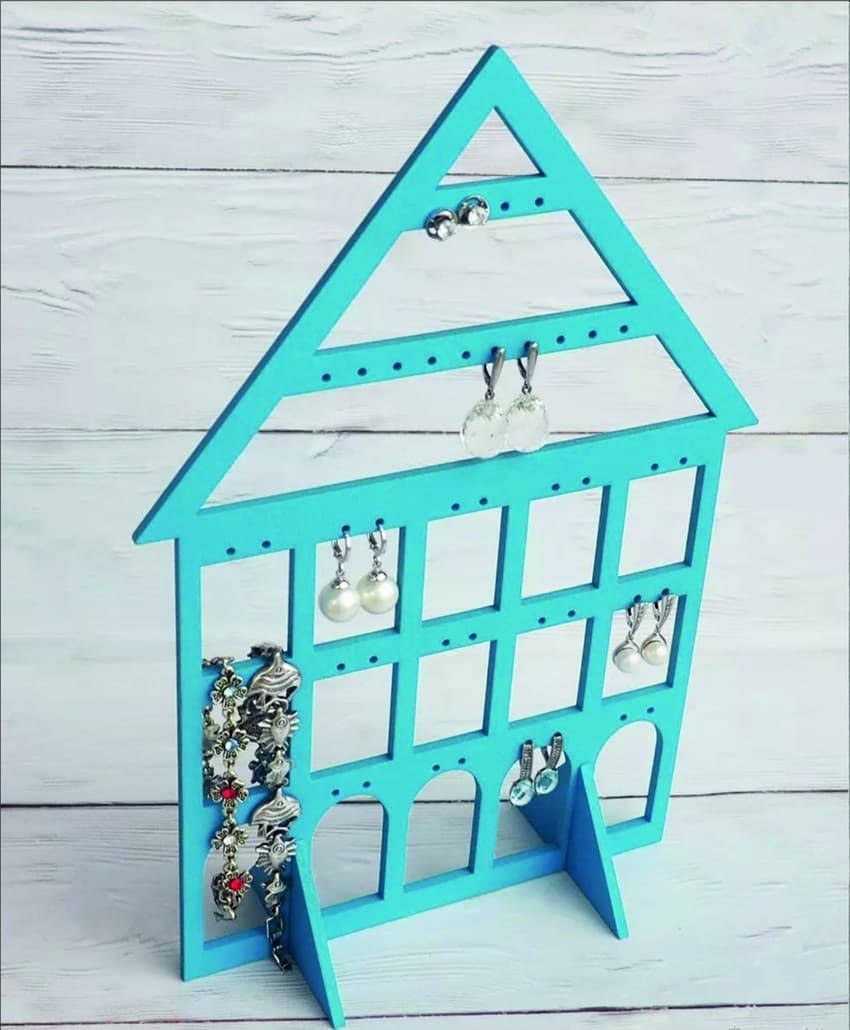 House-Shaped Earring Organizer Stand Laser Cut File