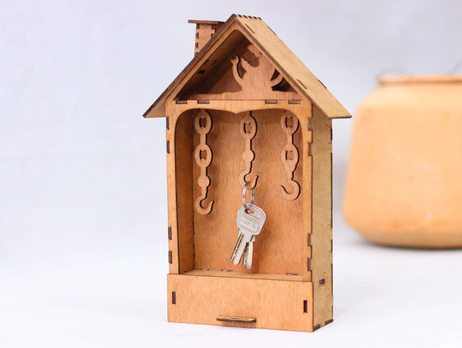 House Shaped Wall Key Holder with Drawer Laser Cut Vector File