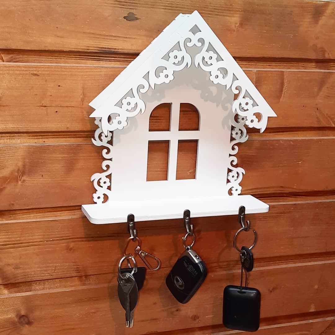 House-Shaped Wall Key Holder with Shelf Laser Cut Vector File