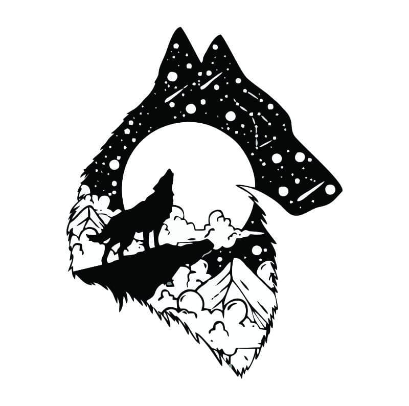Howling Wolf and Moon Scene Laser Cut Vector File
