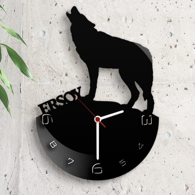 Howling Wolf Custom Wall Clock Laser Cut Vector File