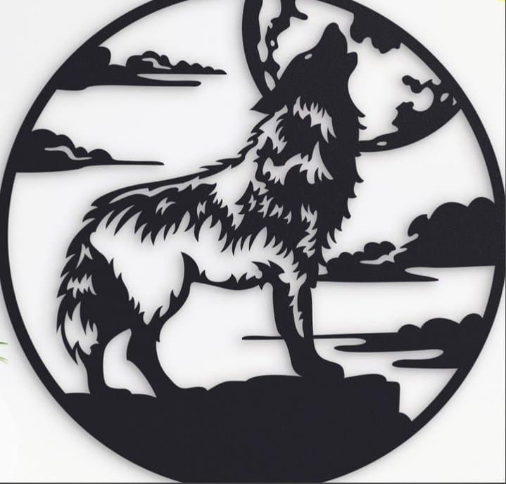 Howling Wolf in Moon Silhouette Vector File for Laser Cut