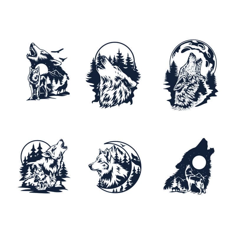 Howling Wolf Silhouette SVG Designs for Laser Cutting