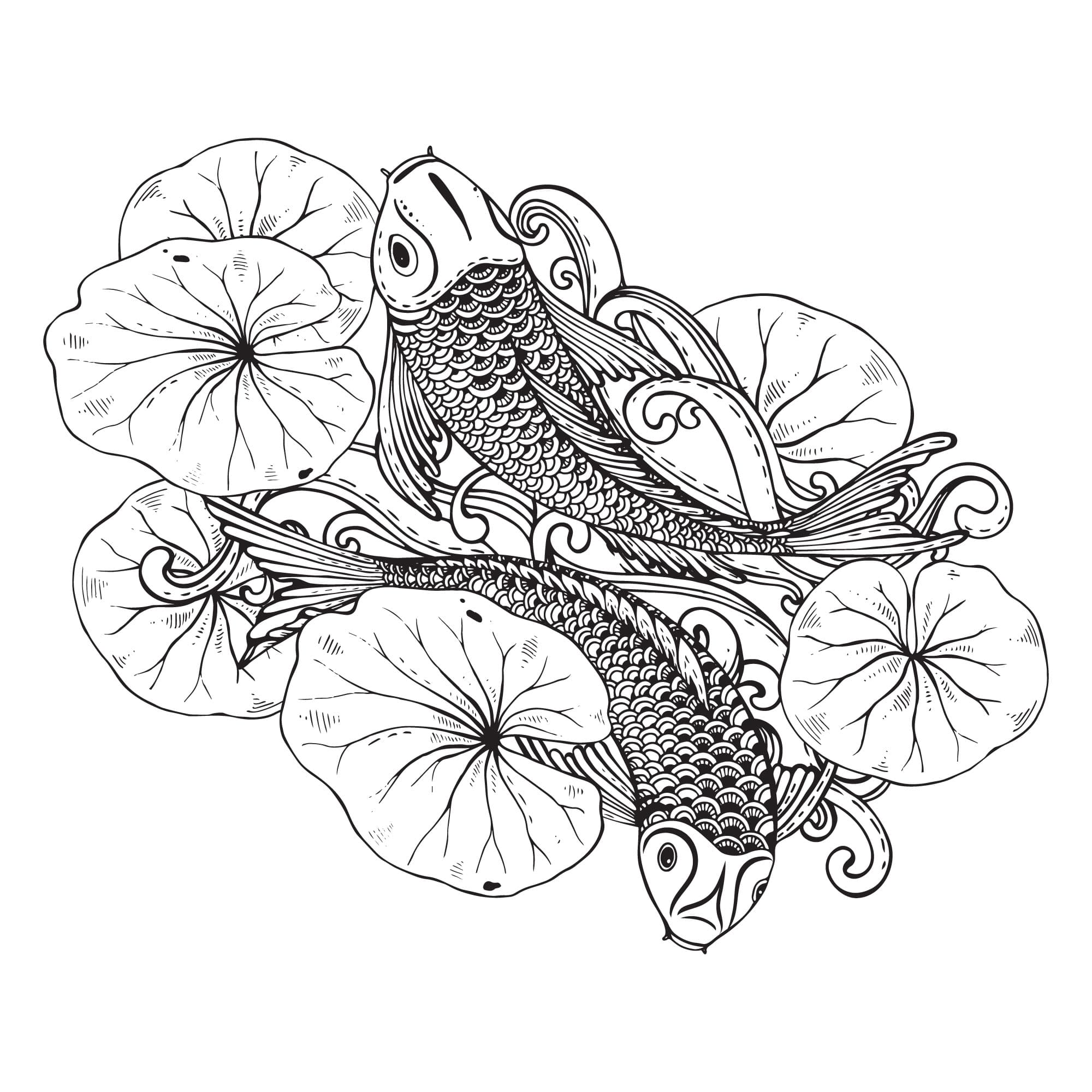 Intricate Koi Fish and Lotus Vector Design for Laser Cutting
