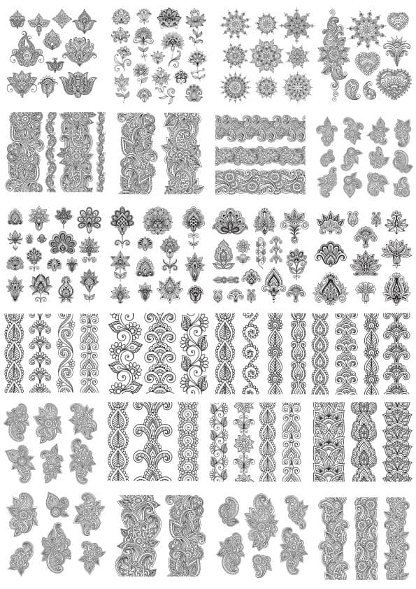 Intricate Mehndi Floral Borders and Ornaments Vector Collection