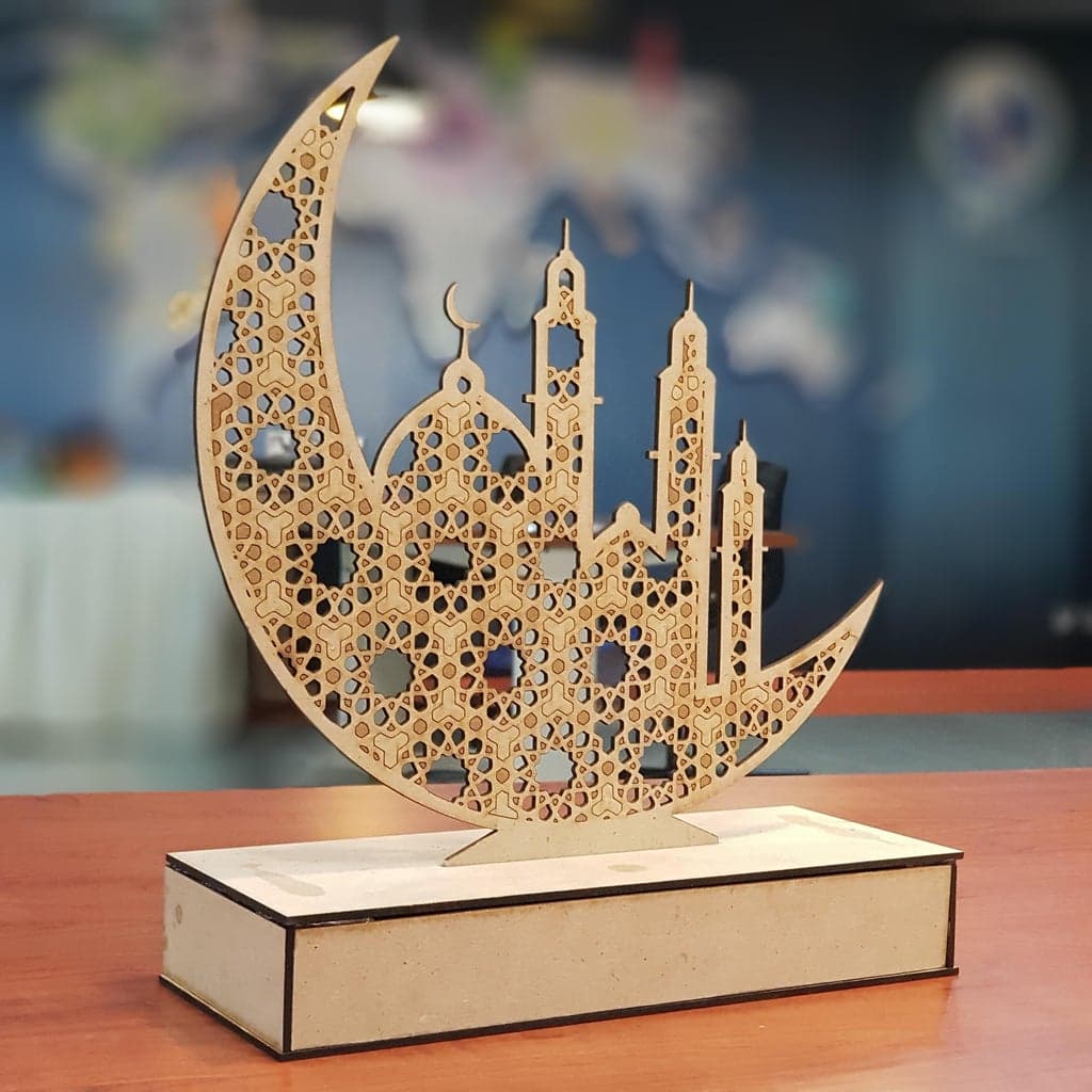 Intricate Ramadan Moon with Mosque Laser Cut Vector File