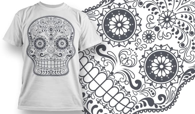 Intricate Sugar Skull Vector Art for Laser Cutting and Apparel