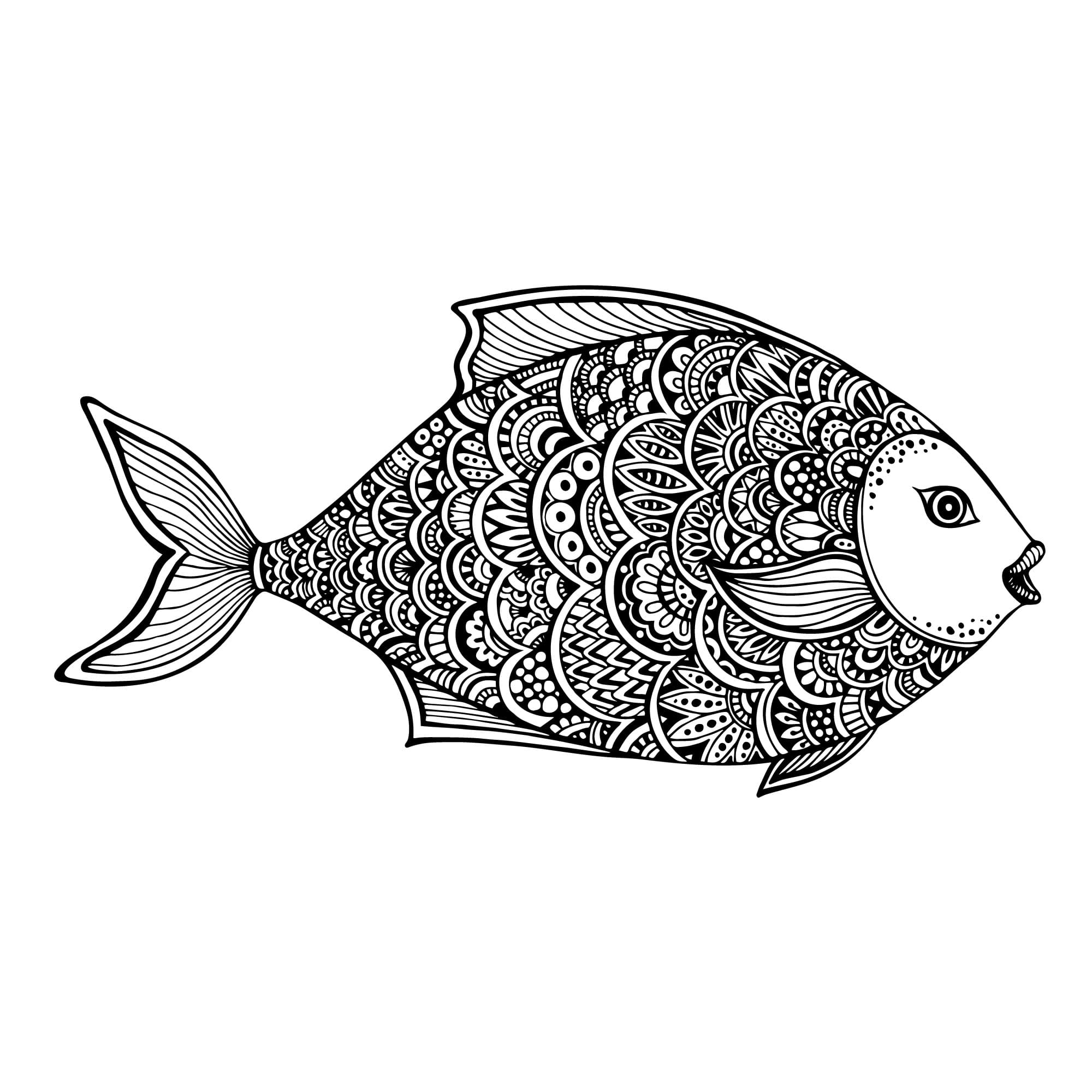 Intricate Zentangle Fish Vector Design for Laser Cutting