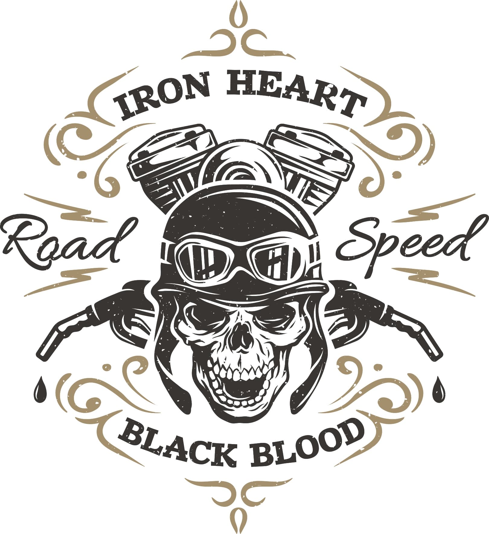 Iron Heart Skull Biker Emblem Vector for CNC and Laser Cutting